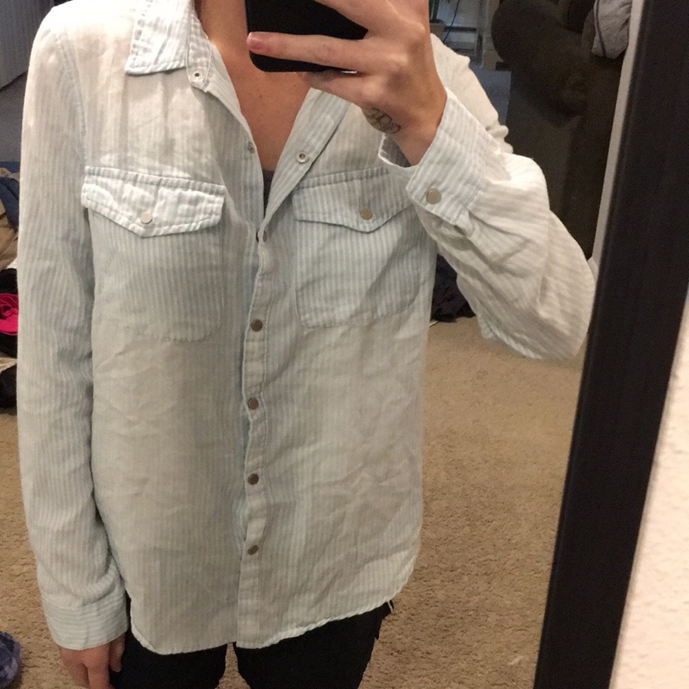 Forever 21 button up striped blue shirt